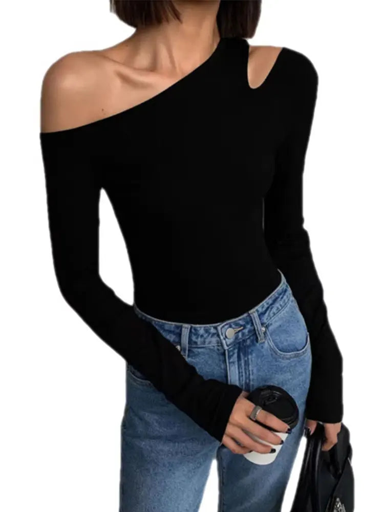 Women's One Shoulder Long Sleeve Top