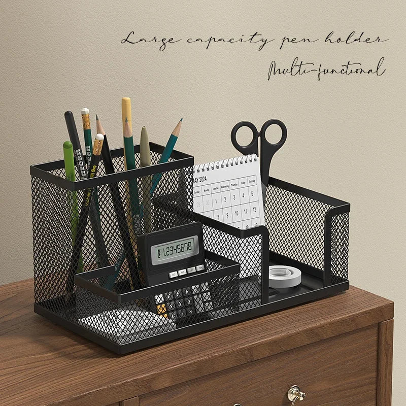 Desk Organizer with Pen Holder and Storage Basket