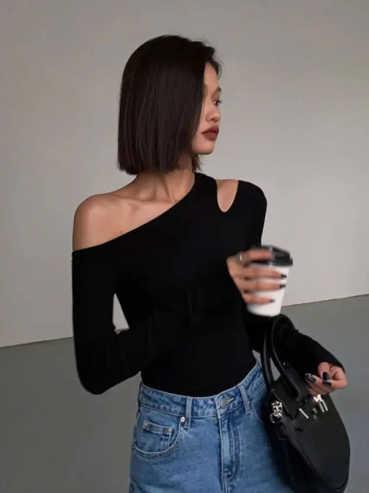 Women's One Shoulder Long Sleeve Top
