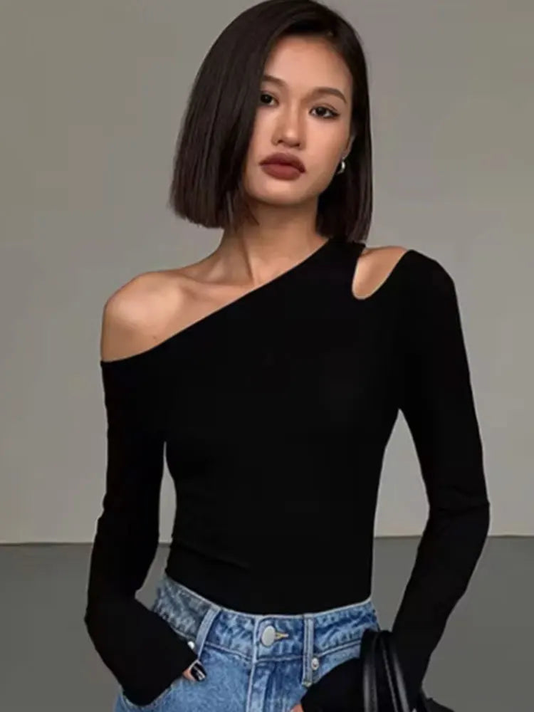 Women's One Shoulder Long Sleeve Top