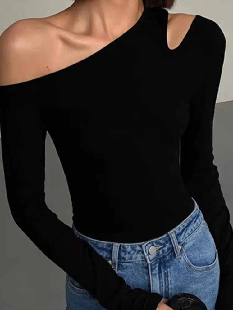 Women's One Shoulder Long Sleeve Top